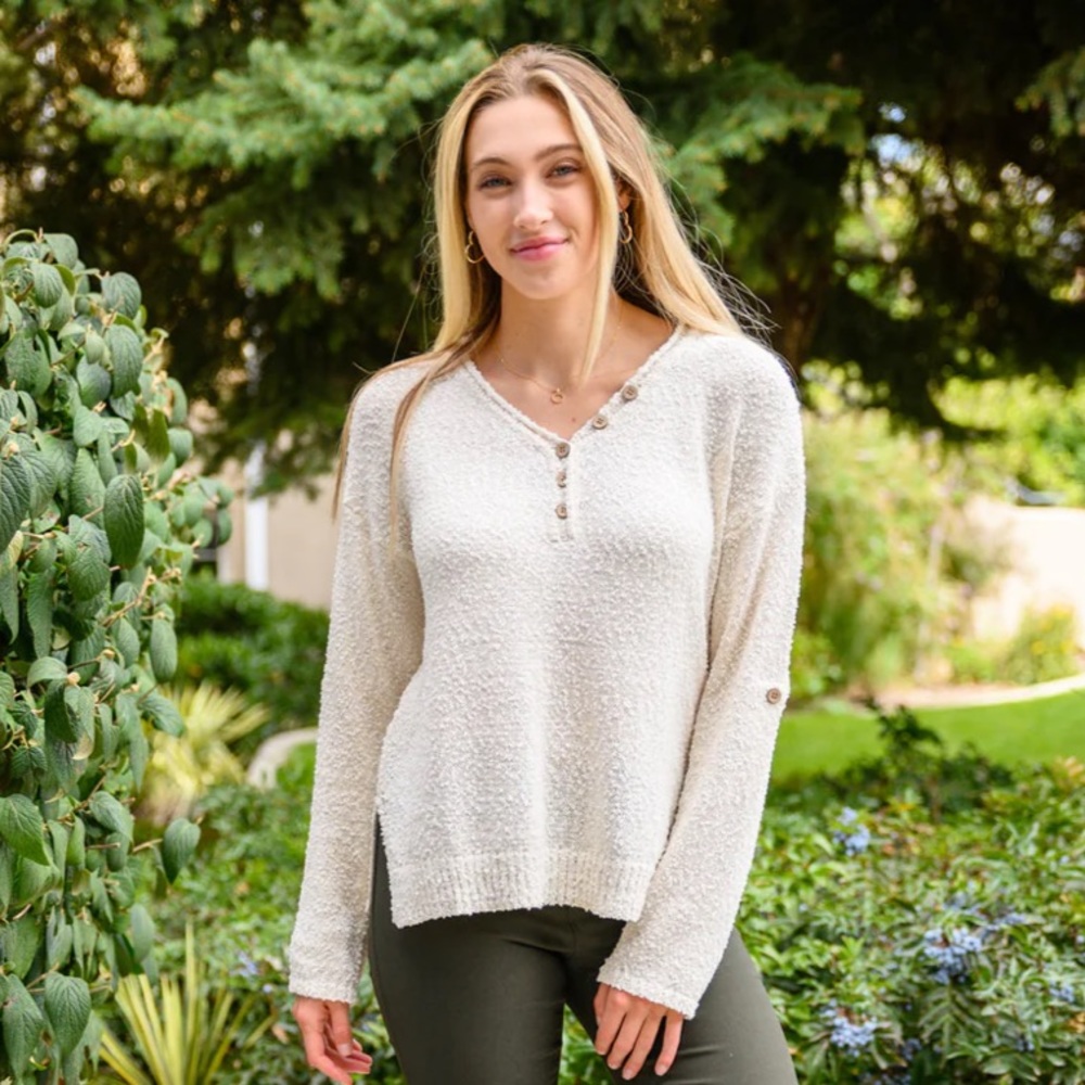 NEW Prep Obsessed COZY ZONE POPCORN THREAD KNIT SWEATER IN CREAM